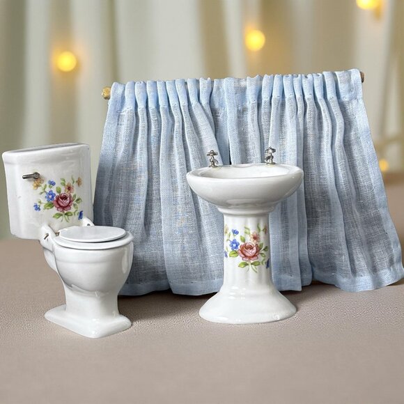 Vintage Porcelain Miniature Bathroom Set 1950s–70s Vanity Display Miniatures - Picture 4 of 9